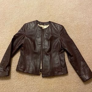 Women’s fitted  burgundy leather jacket